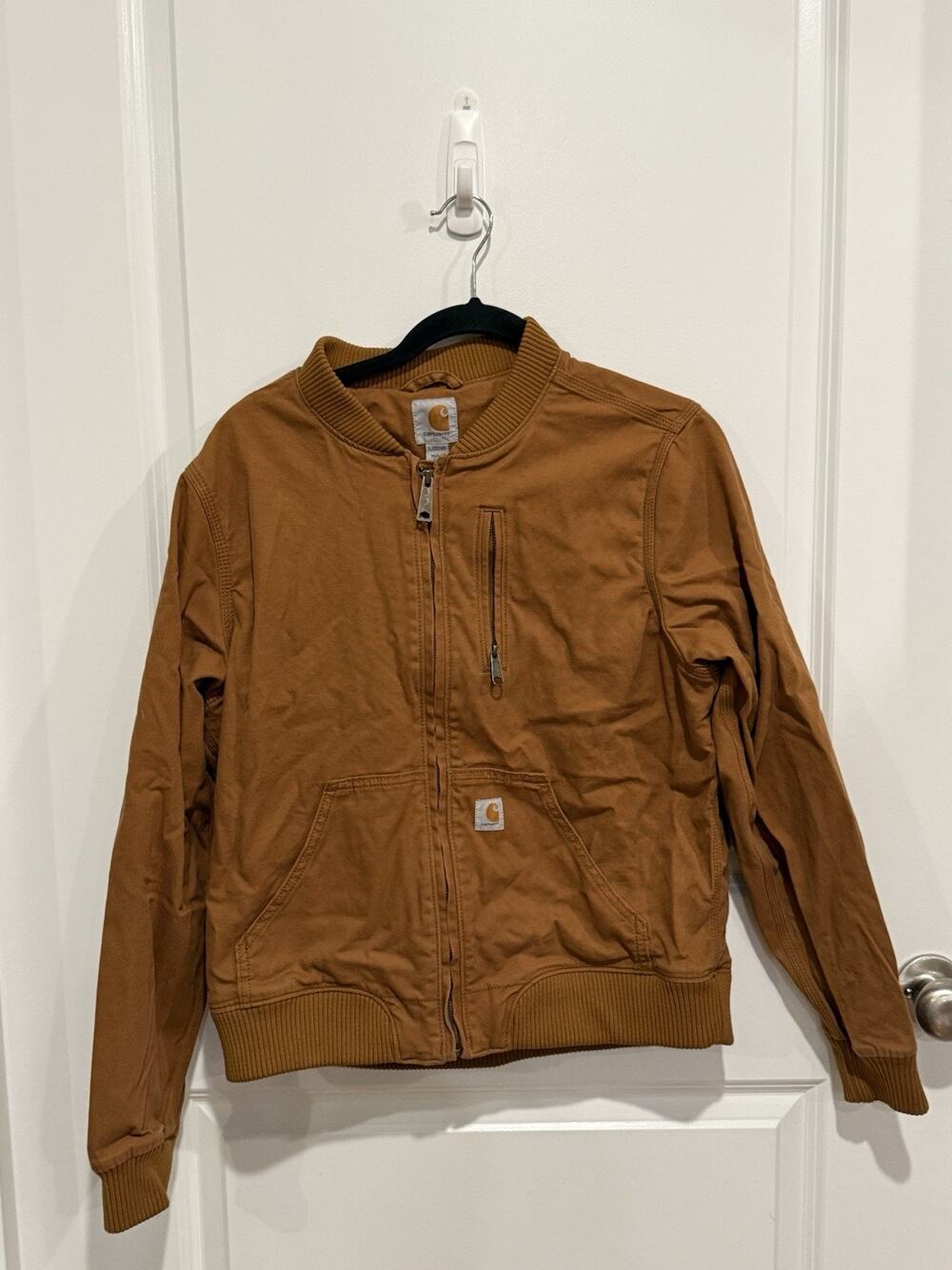 Carhartt Bomber Jacket Womens Large 12/14 Brown Rugged Flex Relaxed Fit Canvas